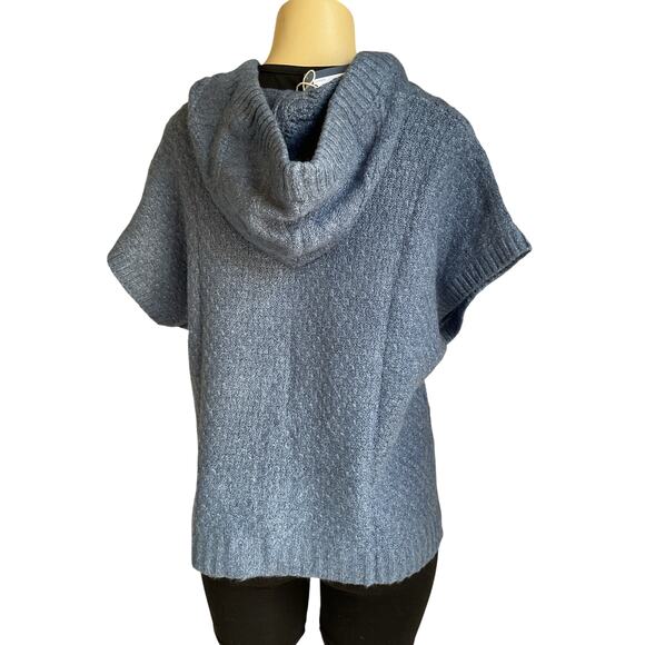 Universal Thread Blue Knit Hooded Poncho Sweater NWT Boho Fall Cozy - Picture 2 of 8